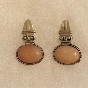 EARRINGS MEXICO STERLING SILVER 925 PINK CORAL OVALS PIERCED STUD POST DROP